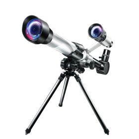 HD Astronomical Telescope Children Students Toys Gift Stargazing Monocular Teaching Aids for Science Experiment Simulate/Camping (Ships From: China, Color: Silver)